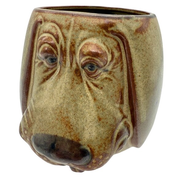 Japan Other - Japanese Art Pottery Mug 3D Hound Dog Face Stoneware Ceramic Rustic Collectible